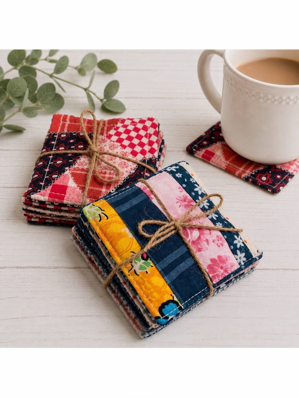 SALLY SAW • Handmade Fabric Patchwork Coaster Sets